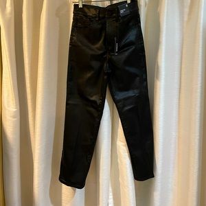 Faux leather:EXPRESS High waisted black coated straight ankle jean